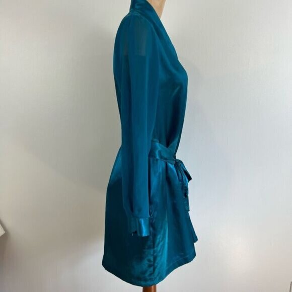 Vintage Y2K La Vie En Rose Women’s S/M Blue Satin Belted Nightwear Robe Sleepwea - Picture 4 of 15